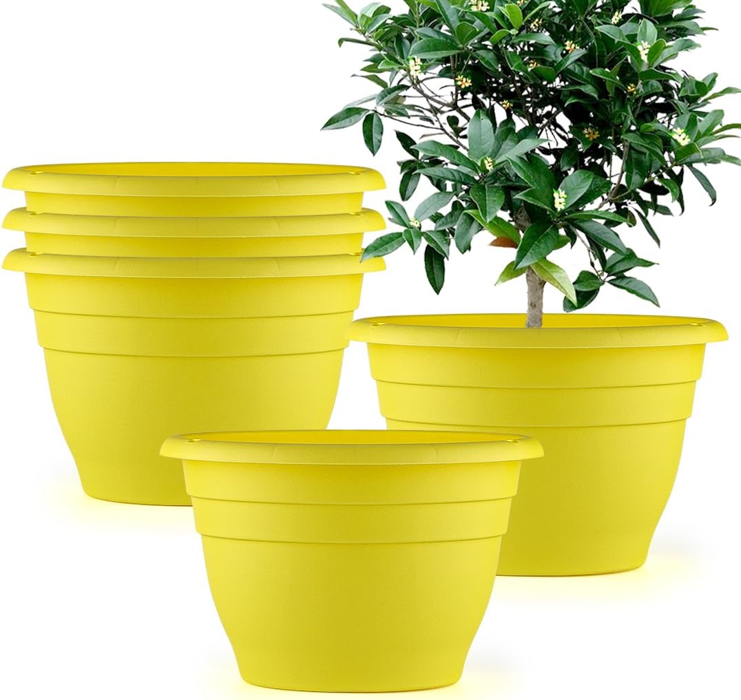 Plant Pots Set of 5, 10" Outside Diameter Flower Pots, 8.5" Inner Diameter Planters with Drainage Hole, Durable Garden Pots Perfect for Indoor & Outdoor Plant Planting, Decor, Gray