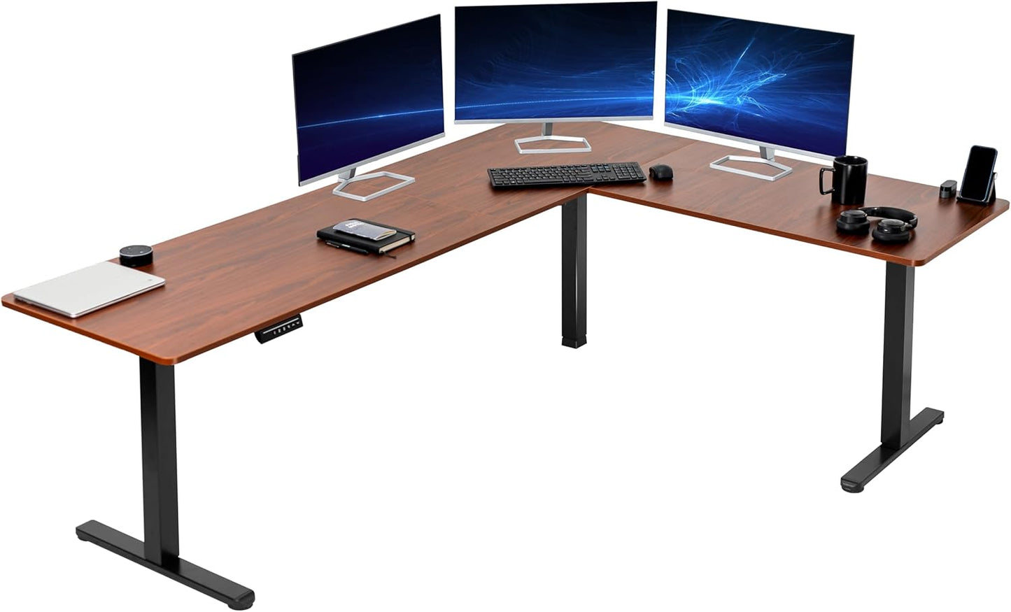 VIVO Electric Corner L-Shaped 63 x 55 in Standing Desk, Memory Height Adjustment, Black Top Black Frame, DESK-E3CTB