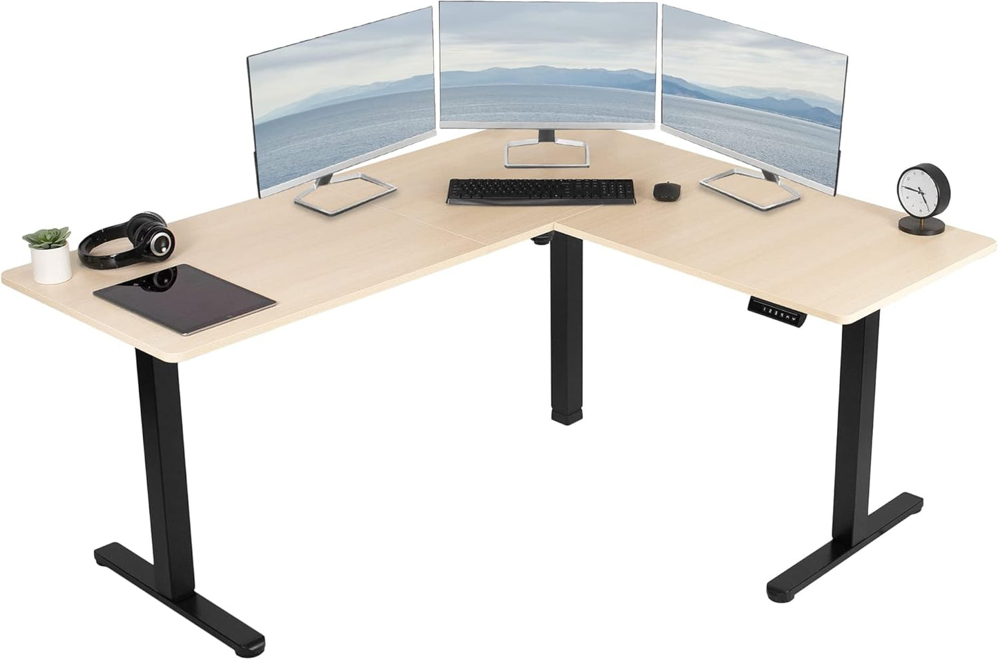 VIVO Electric Corner L-Shaped 63 x 55 in Standing Desk, Memory Height Adjustment, Black Top Black Frame, DESK-E3CTB