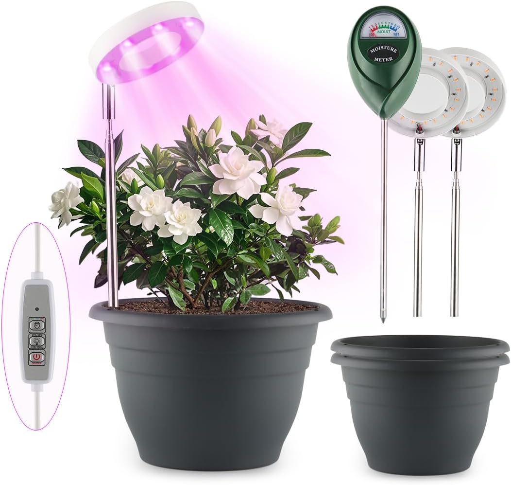 Plant Pots Set of 5, 10" Outside Diameter Flower Pots, 8.5" Inner Diameter Planters with Drainage Hole, Durable Garden Pots Perfect for Indoor & Outdoor Plant Planting, Decor, Gray