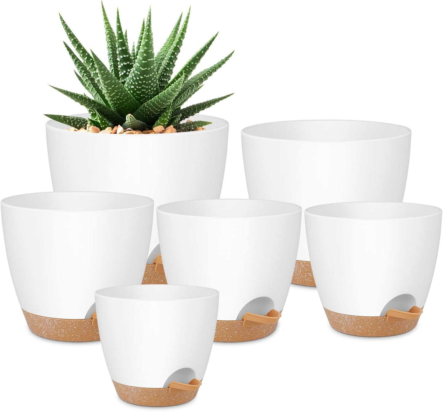 Plant Pots 10/9/8/7.5/7 Inch Self Watering Pots, Set of 5 Plastic Planters with Drainage Holes and Saucers,Plastic Flower Pots,Nursery Planting Pot for Indoor Out Door Plants（Green）