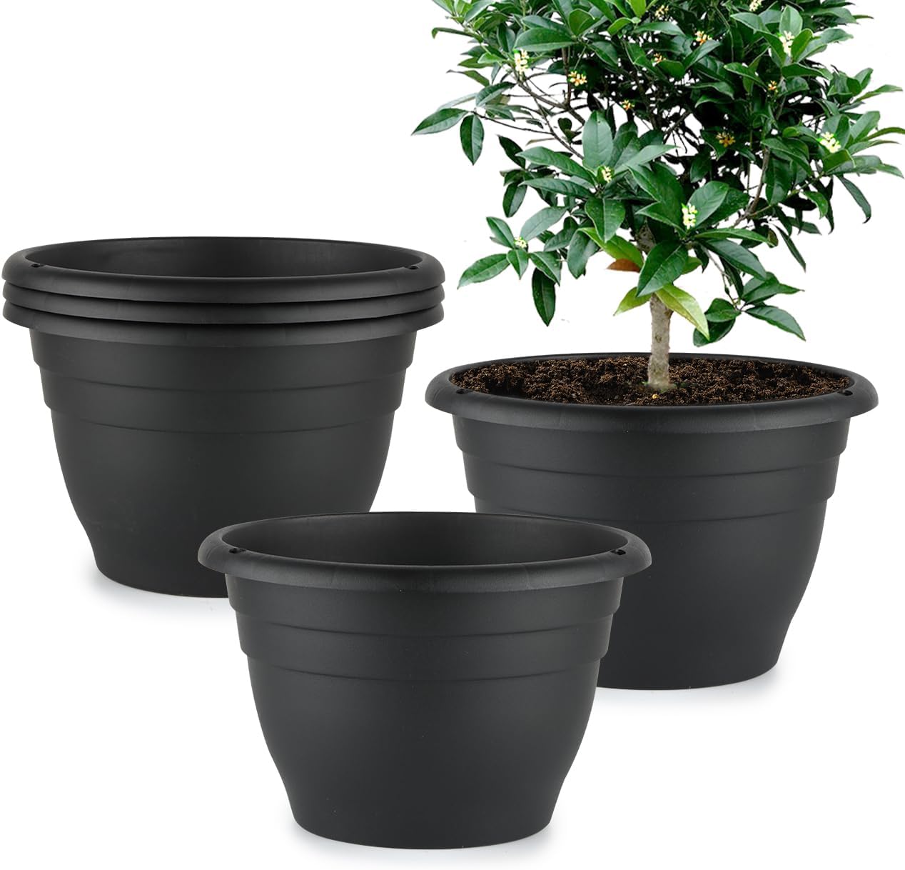 Plant Pots Set of 5, 10" Outside Diameter Flower Pots, 8.5" Inner Diameter Planters with Drainage Hole, Durable Garden Pots Perfect for Indoor & Outdoor Plant Planting, Decor, Gray