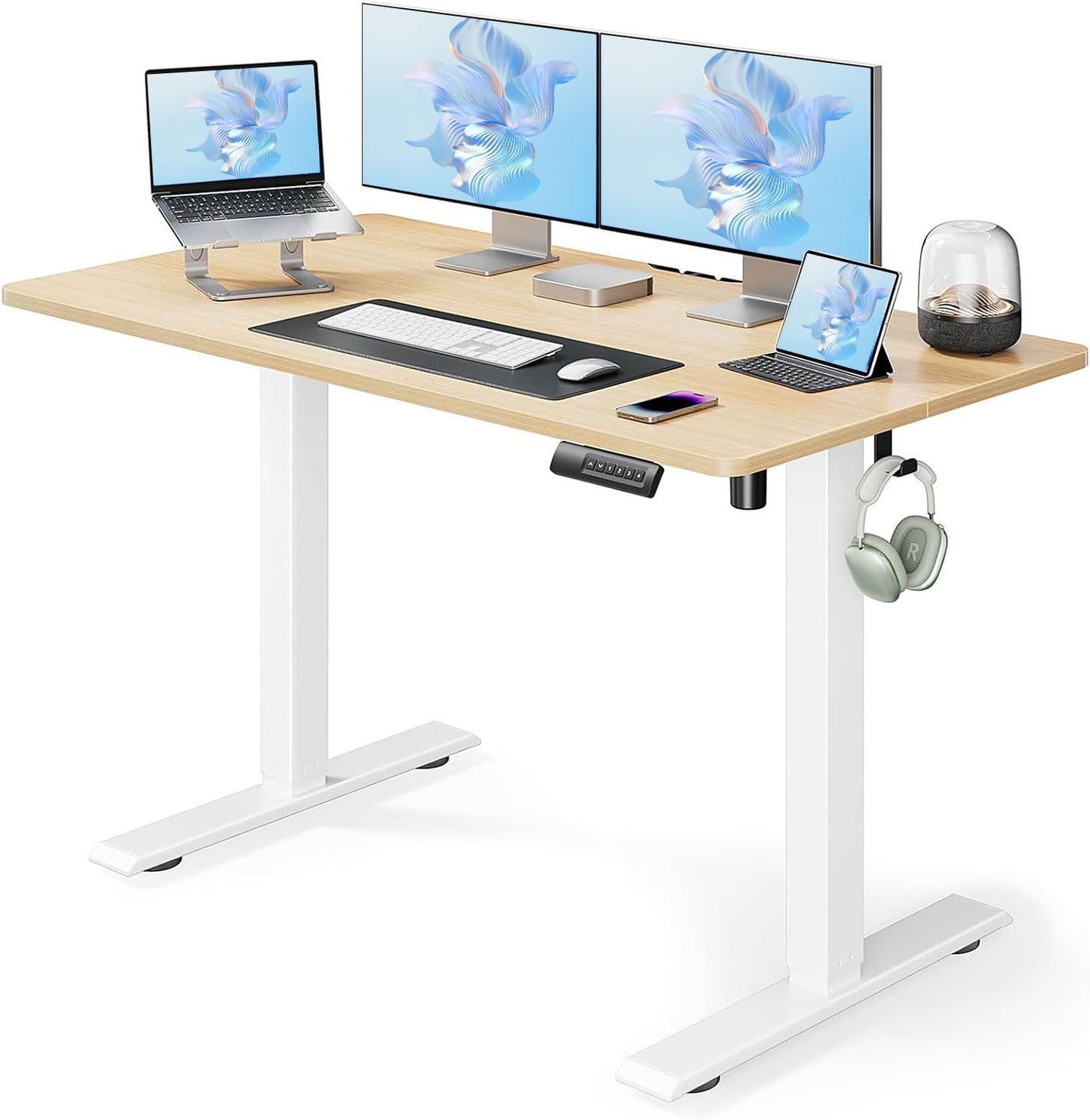 Marsail Standing Desk Adjustable Height Stand up Home Office Desk,‎ 48x24 Inch Electric Standing Computer Desk, with 4 Memory Presets, Headphone Hook, Cable Organizer, Black