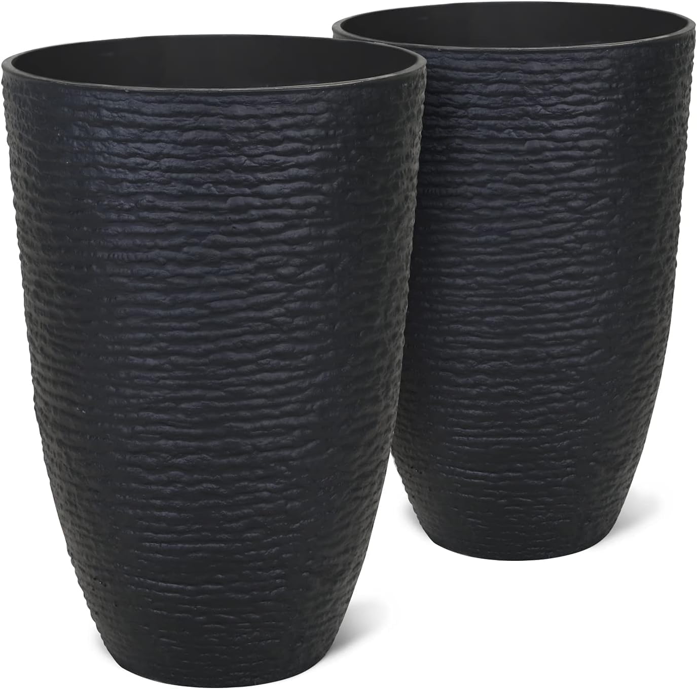 Worth 9 Gallon Tall Round Planters Set of 2-14" Dia x 21" H Stone Finish Flower Pots Indoor Decorative Container Garden Patio Unbreakable Beige