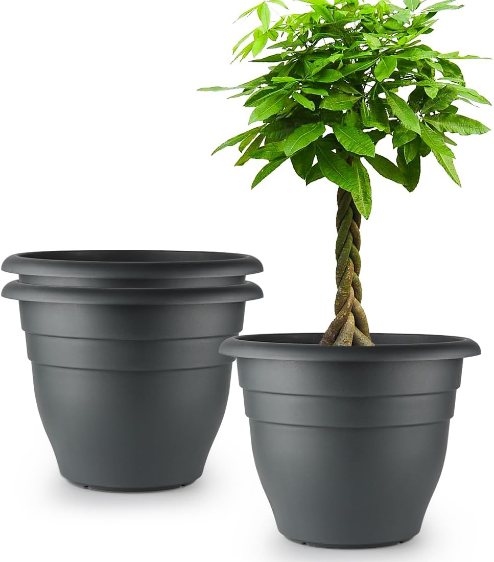 Plant Pots Set of 5, 10" Outside Diameter Flower Pots, 8.5" Inner Diameter Planters with Drainage Hole, Durable Garden Pots Perfect for Indoor & Outdoor Plant Planting, Decor, Gray