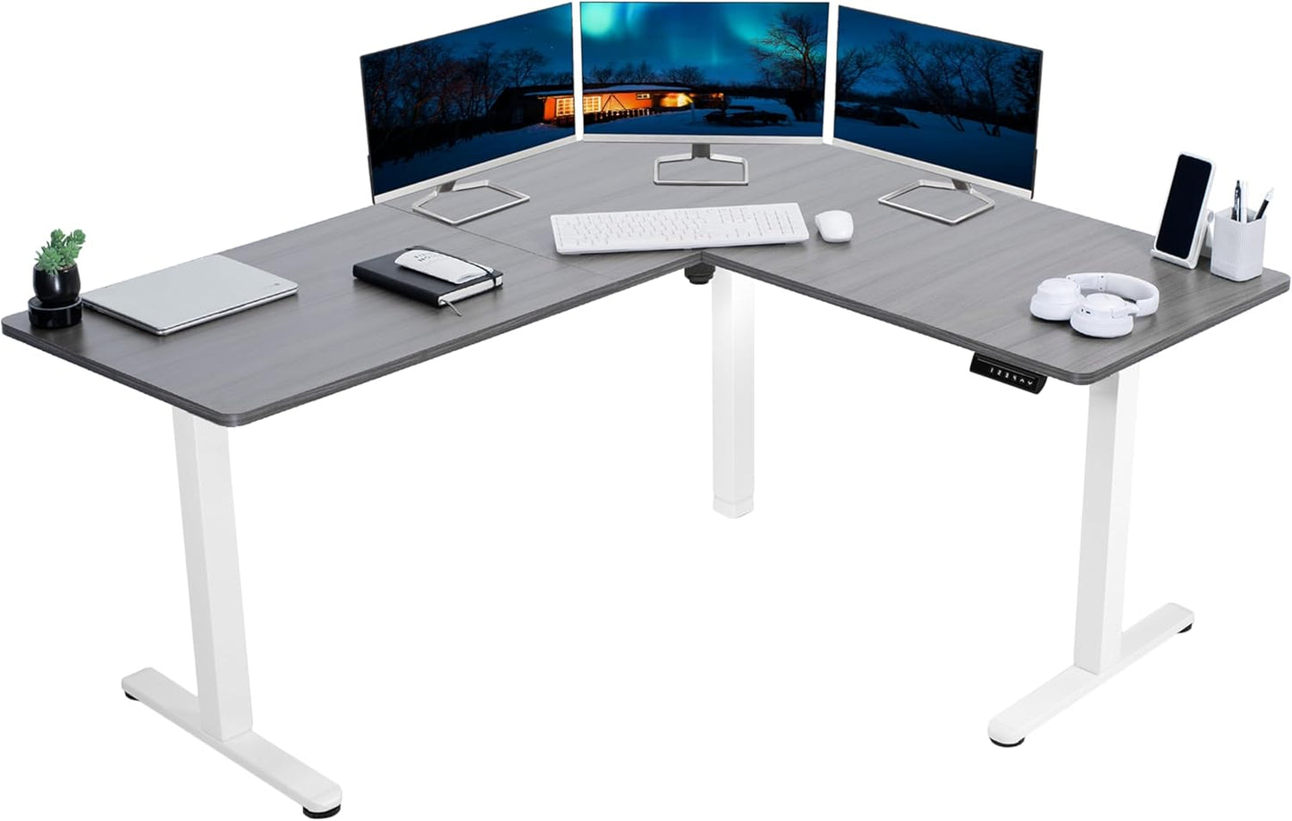 VIVO Electric Corner L-Shaped 63 x 55 in Standing Desk, Memory Height Adjustment, Black Top Black Frame, DESK-E3CTB