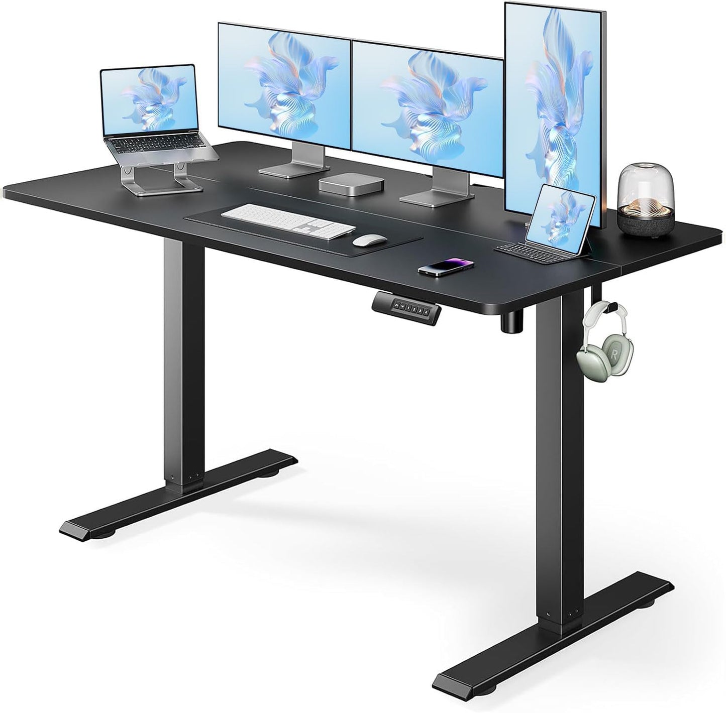 Marsail Standing Desk Adjustable Height Stand up Home Office Desk,‎ 48x24 Inch Electric Standing Computer Desk, with 4 Memory Presets, Headphone Hook, Cable Organizer, Black