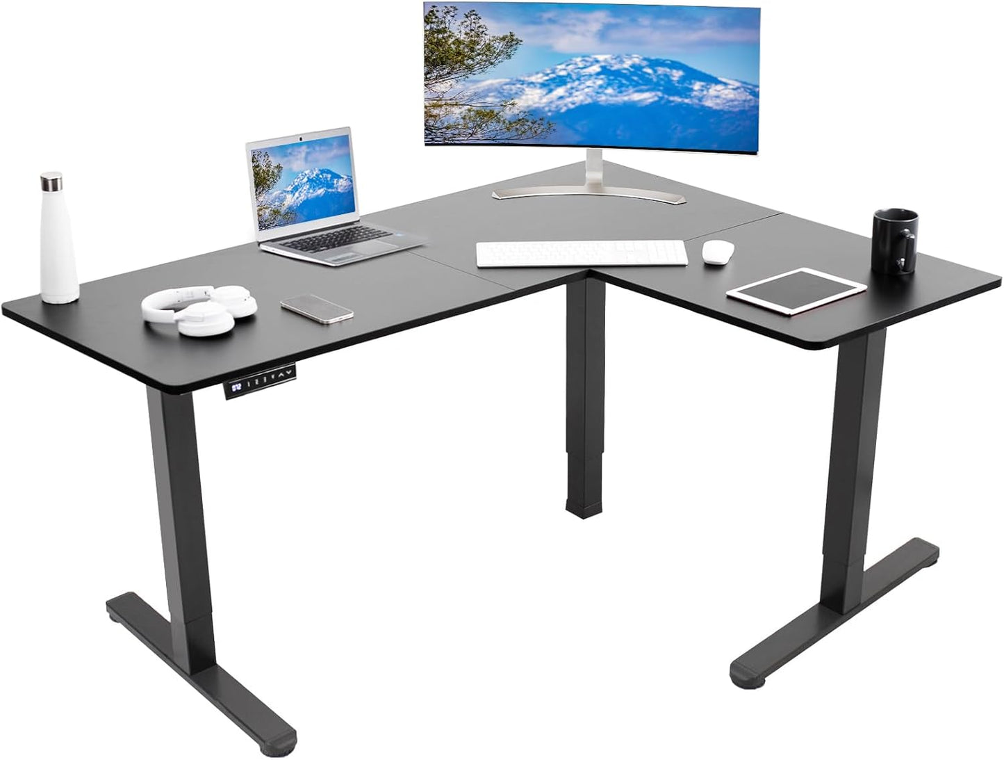 VIVO Electric Corner L-Shaped 63 x 55 in Standing Desk, Memory Height Adjustment, Black Top Black Frame, DESK-E3CTB
