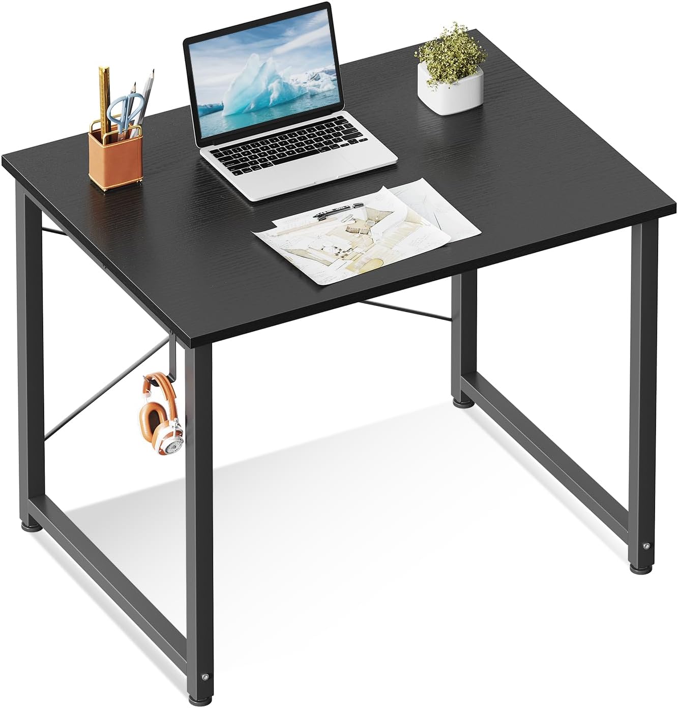 ODK 47.2 Inches Computer Desk for Home Office, Office Table for Small Spaces, Writing Desk with Headphone Hooks, Black