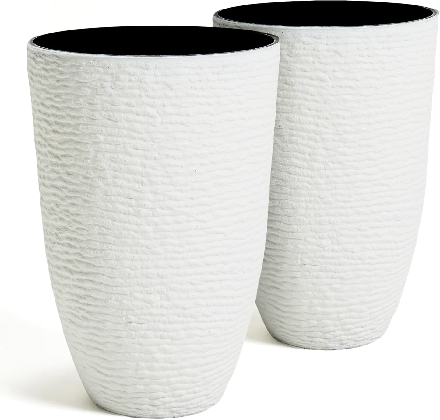 Worth 9 Gallon Tall Round Planters Set of 2-14" Dia x 21" H Stone Finish Flower Pots Indoor Decorative Container Garden Patio Unbreakable Beige