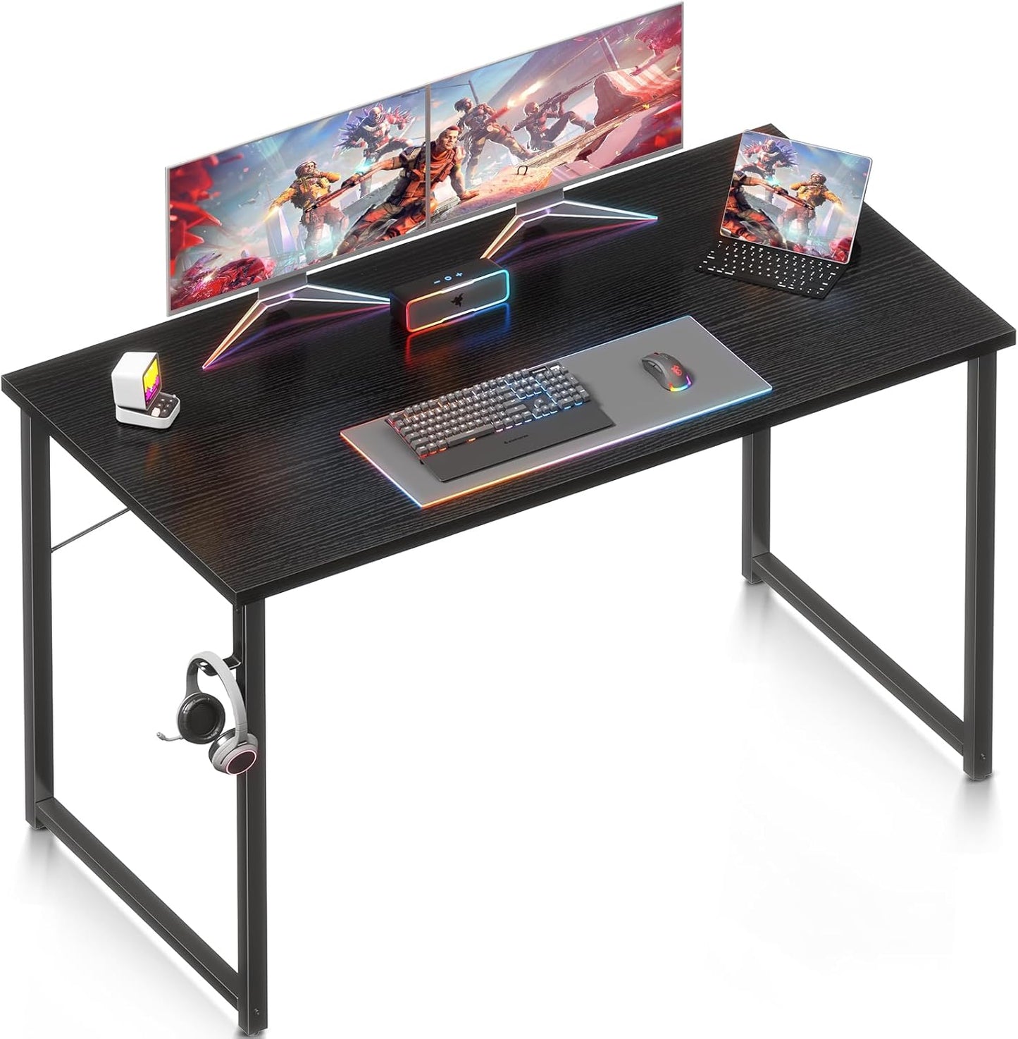 ODK 40 Inches Computer Desk for Home Office, Office Table for Small Spaces, Writing Desk with Headphone Hooks, Rustic Brown
