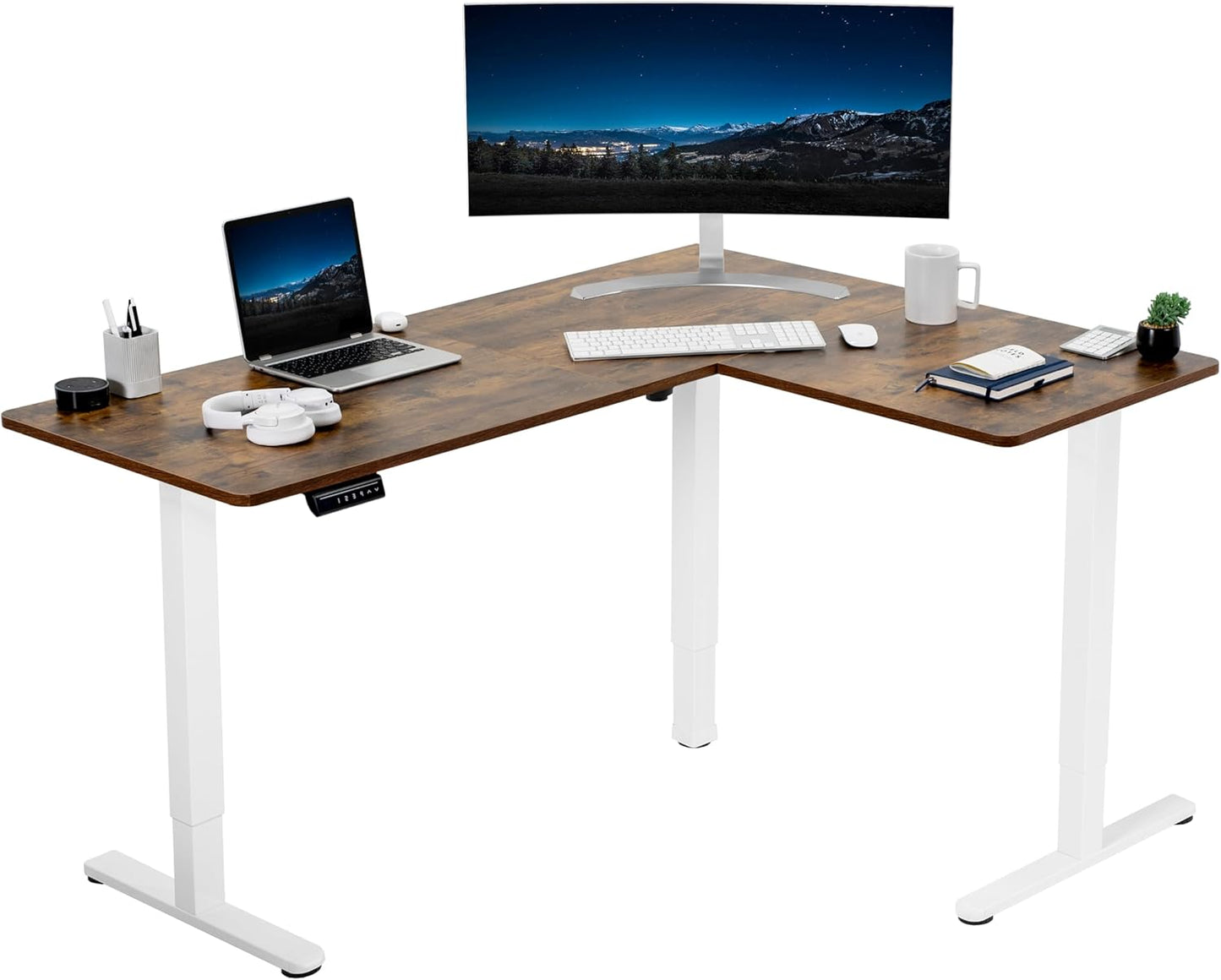 VIVO Electric Corner L-Shaped 63 x 55 in Standing Desk, Memory Height Adjustment, Black Top Black Frame, DESK-E3CTB