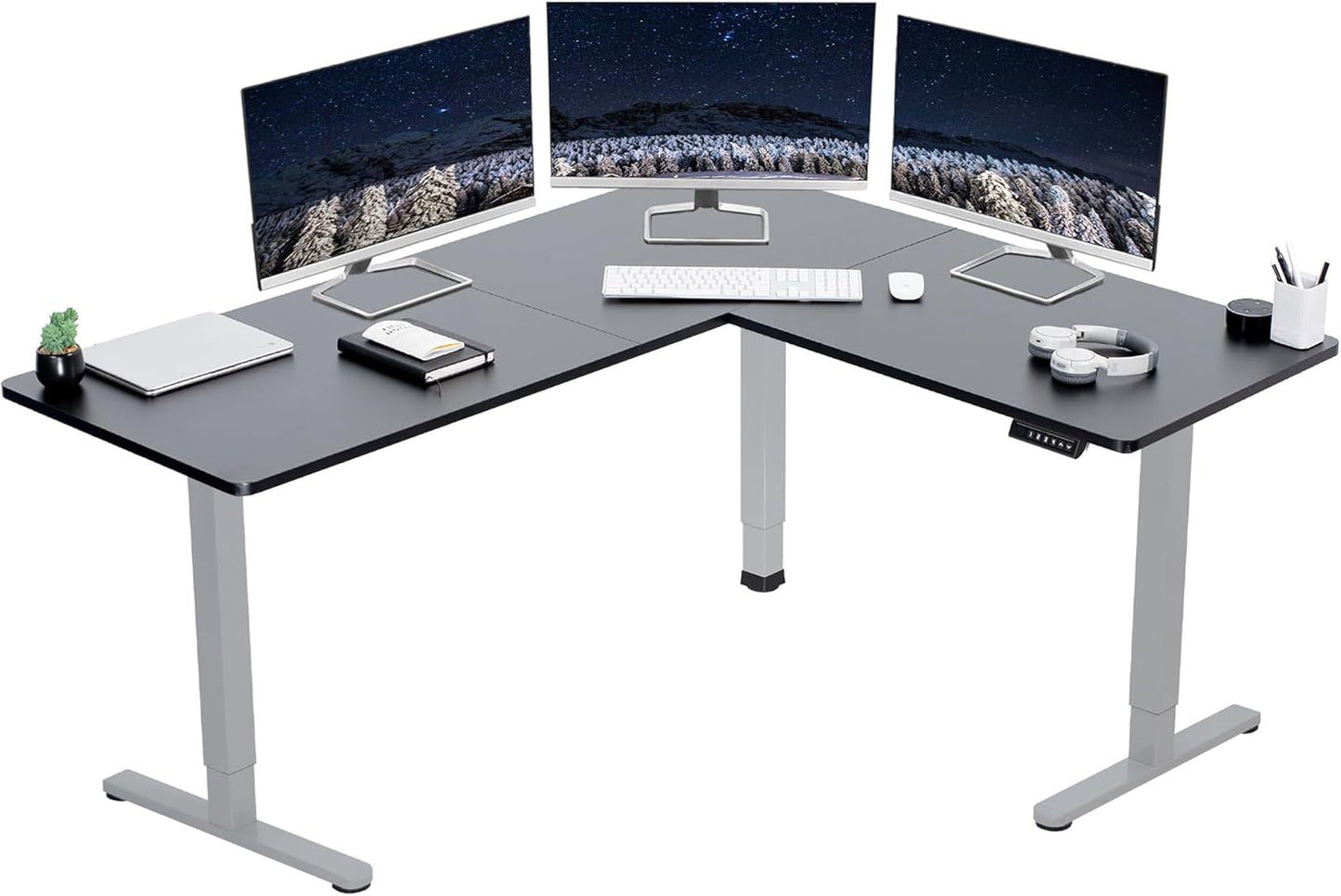 VIVO Electric Corner L-Shaped 63 x 55 in Standing Desk, Memory Height Adjustment, Black Top Black Frame, DESK-E3CTB