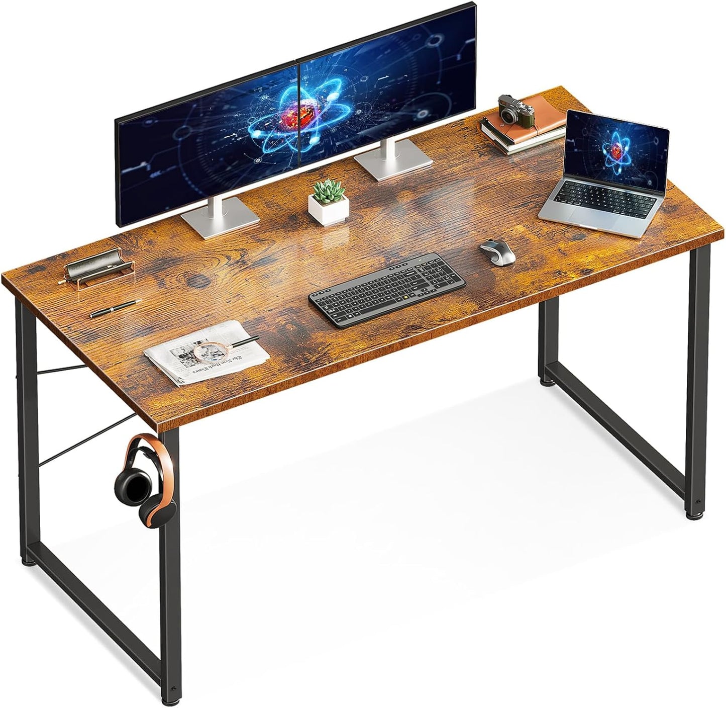 ODK 47.2 Inches Computer Desk for Home Office, Office Table for Small Spaces, Writing Desk with Headphone Hooks, Black