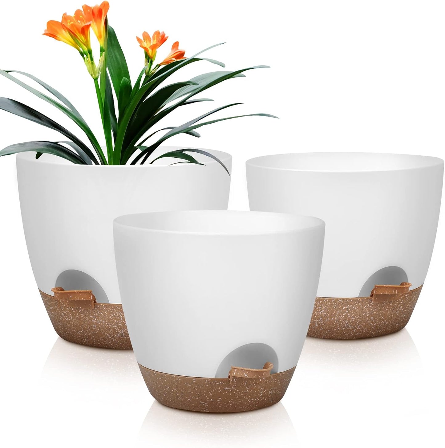 Plant Pots 10/9/8/7.5/7 Inch Self Watering Pots, Set of 5 Plastic Planters with Drainage Holes and Saucers,Plastic Flower Pots,Nursery Planting Pot for Indoor Out Door Plants（Green）