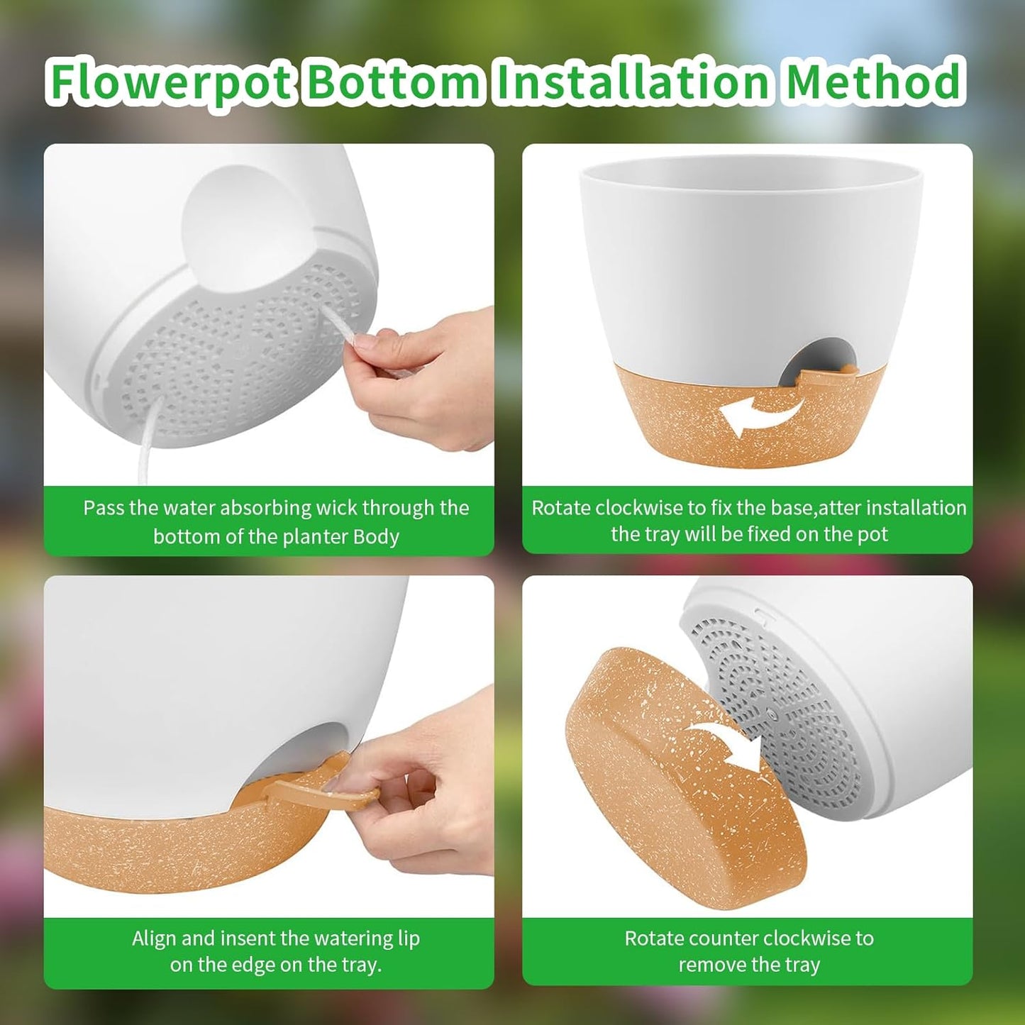 Self Watering Planters, Plant Pots 12/10/9 inch Set of 3, Flower Pots with Drainage Holes for Indoor Outdoor Plants and Flowers, White