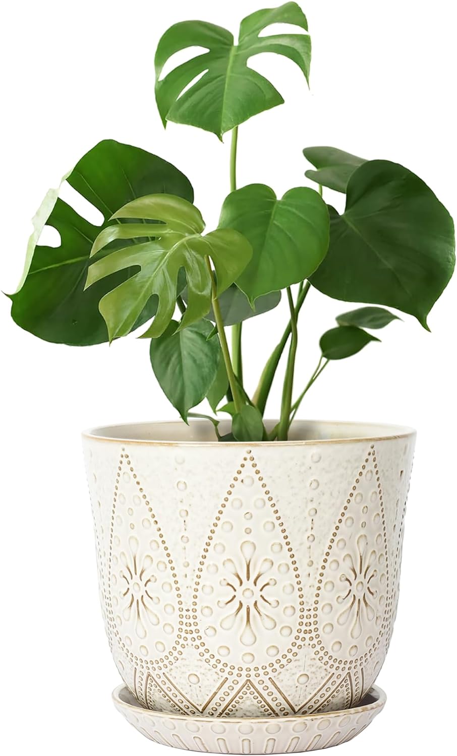 Gepege 6 Inch Beaded Ceramic Planter Set of 2 with Drainage Hole and Saucer for Plants, Indoor-Outdoor Large Round Succulent Orchid Flower Pot (Smoked Gray, Inner-pots not Larger Than 5 Inch)