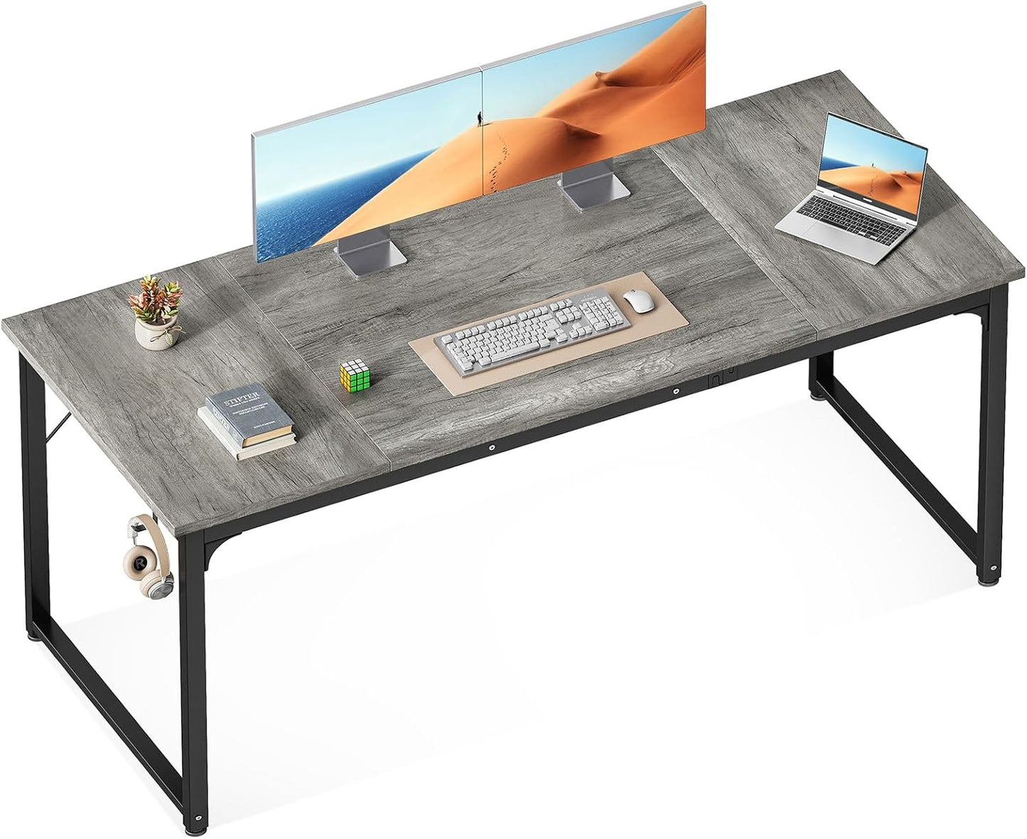 ODK 47.2 Inches Computer Desk for Home Office, Office Table for Small Spaces, Writing Desk with Headphone Hooks, Black