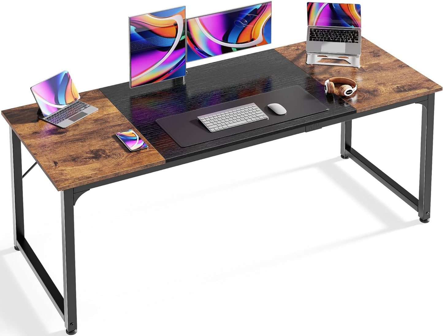 Huuger Computer Desk, 55 Inch Home Office Desk, Gaming Writing Work from Home Study Desk, Large Legroom, Sturdy Metal Frame, Modern Simple, Rustic Brown