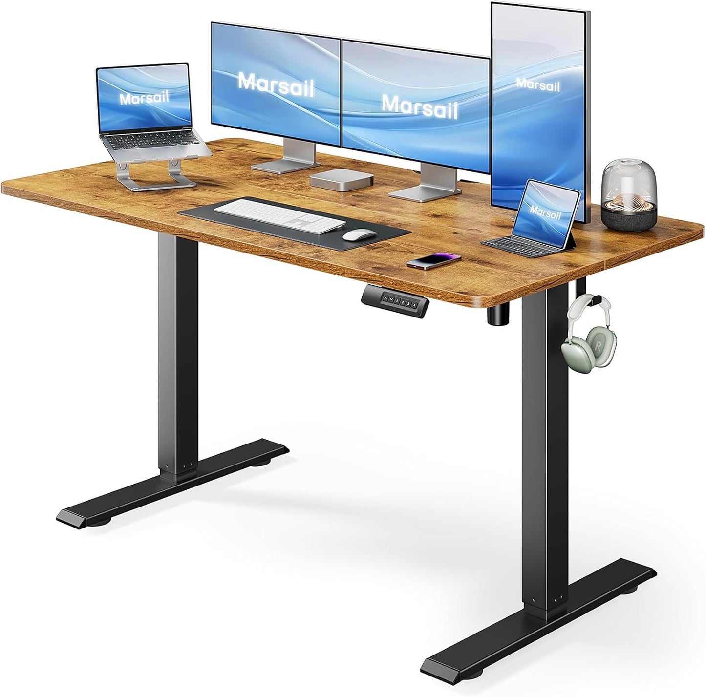 Marsail Standing Desk Adjustable Height Stand up Home Office Desk,‎ 48x24 Inch Electric Standing Computer Desk, with 4 Memory Presets, Headphone Hook, Cable Organizer, Black
