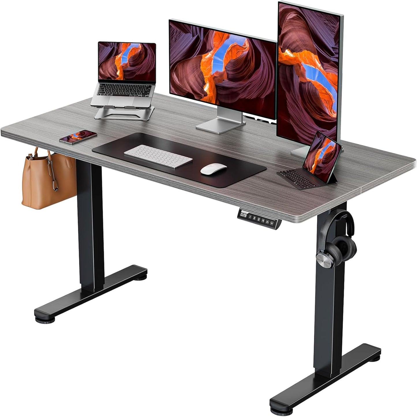 ErGear Height Adjustable Electric Standing Desk, 47.2 x 23.6 Inches Sit Stand up Desk, Memory Computer Home Office Desk with Two-Piece Desktop (Black)
