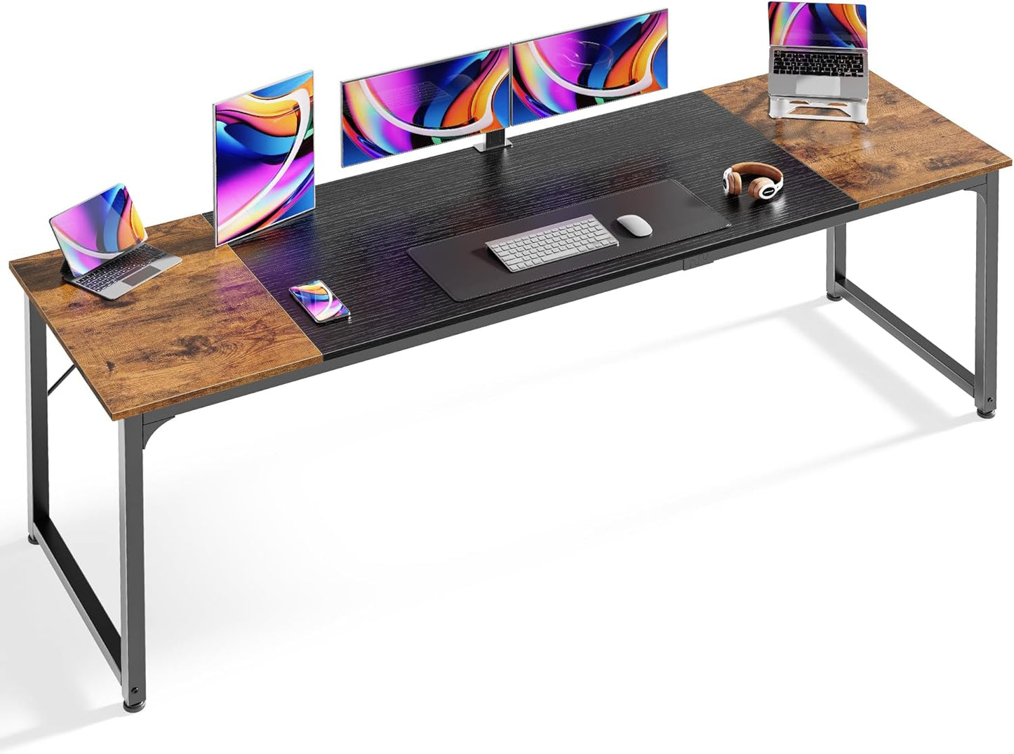 Huuger Computer Desk, 55 Inch Home Office Desk, Gaming Writing Work from Home Study Desk, Large Legroom, Sturdy Metal Frame, Modern Simple, Rustic Brown