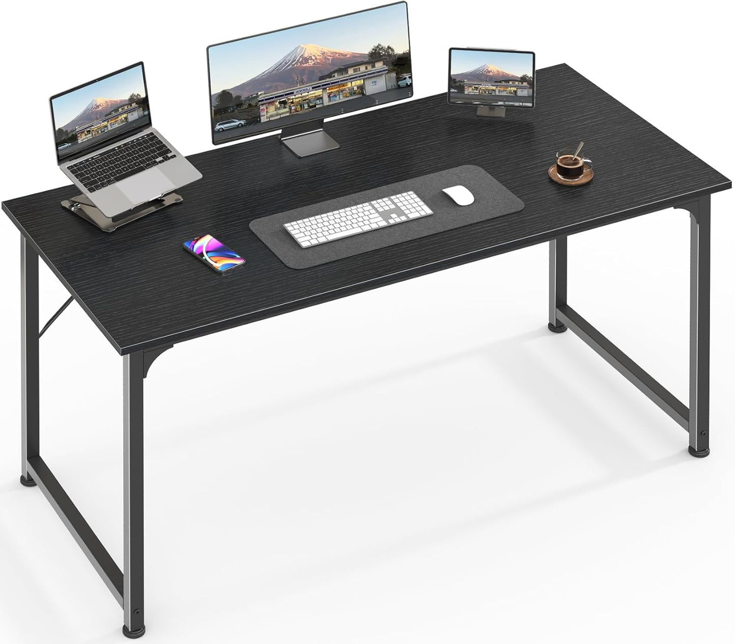 Huuger Computer Desk, 55 Inch Home Office Desk, Gaming Writing Work from Home Study Desk, Large Legroom, Sturdy Metal Frame, Modern Simple, Rustic Brown