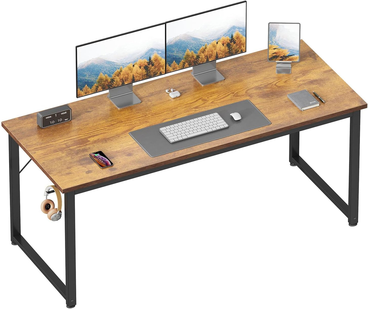 ODK 47.2 Inches Computer Desk for Home Office, Office Table for Small Spaces, Writing Desk with Headphone Hooks, Black