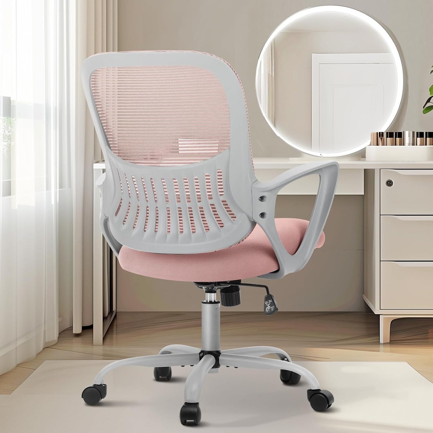 Sweetcrispy High-Back Mesh Home Office Chair with Adjustable Headrest and Lumbar Support, Flip-up Armrest Ergonomic Rolling Work Chair for Study, and Bedroom, Grey