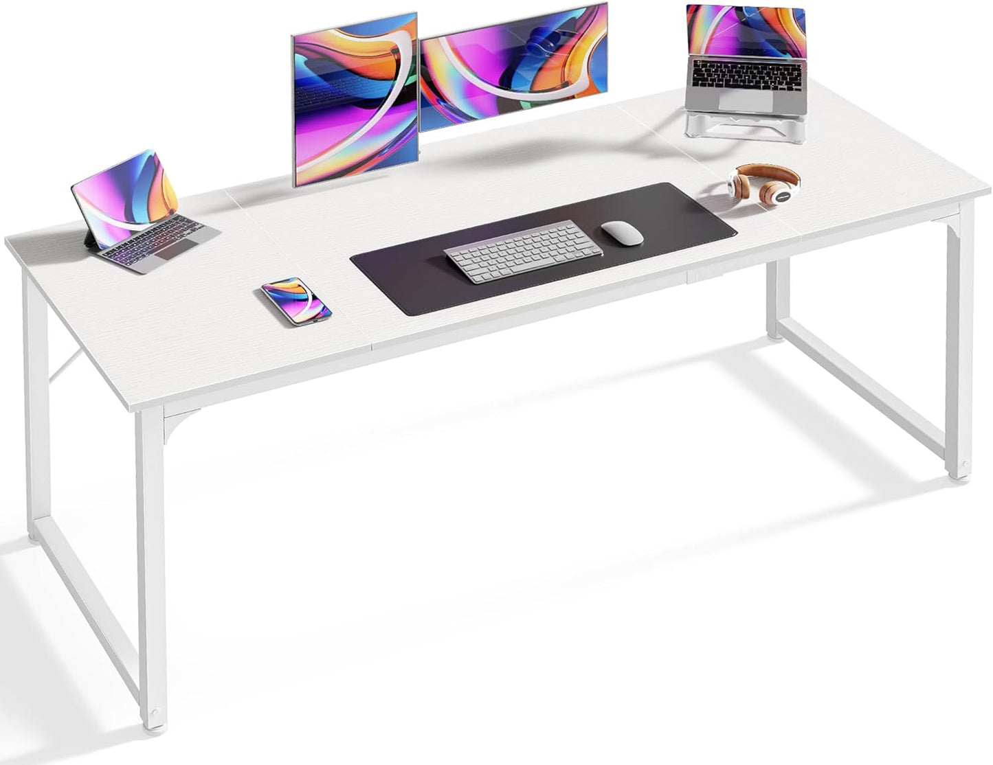 Huuger Computer Desk, 55 Inch Home Office Desk, Gaming Writing Work from Home Study Desk, Large Legroom, Sturdy Metal Frame, Modern Simple, Rustic Brown