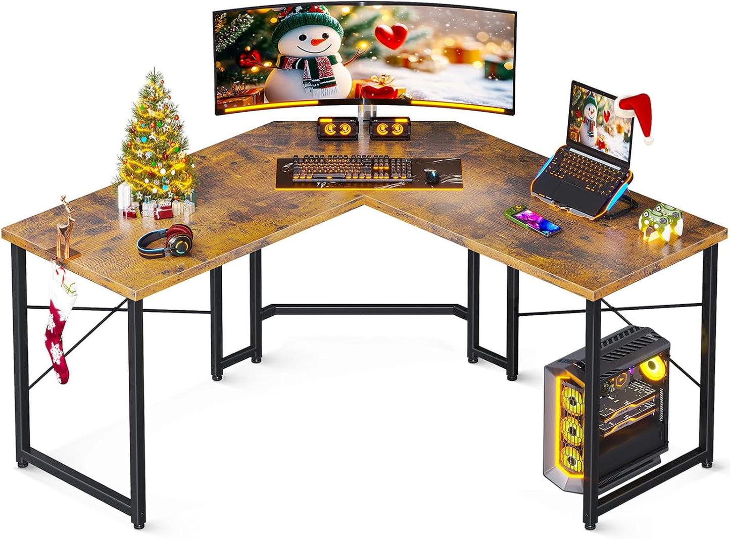 Casaottima L Shaped Gaming Desk, Corner Desk Gaming Table for Home Office, Computer Desk Sturdy Writing Workstation for Small Space, Easy to Assemble, 51 inch, Carbon Fiber Surface, Black