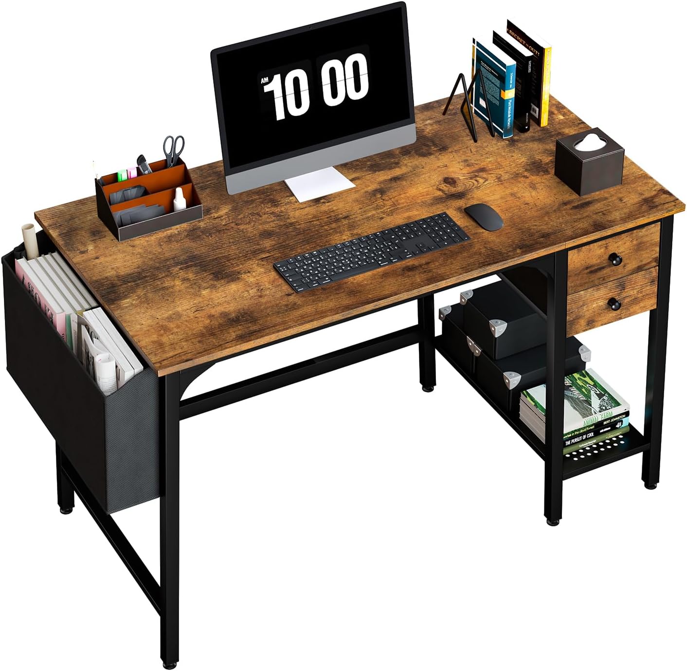 Lufeiya White Small Desk with Drawers - 40 Inch Computer Desk for Small Space Home Office, Modern Simple Study Writing Table PC Desks