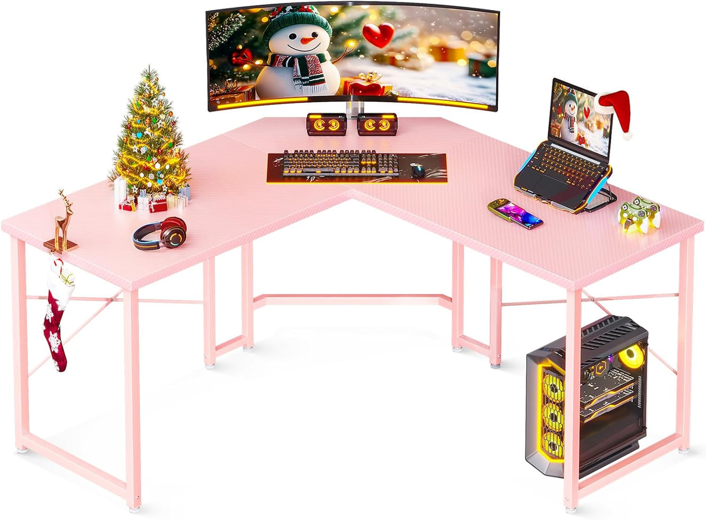 Casaottima L Shaped Gaming Desk, Corner Desk Gaming Table for Home Office, Computer Desk Sturdy Writing Workstation for Small Space, Easy to Assemble, 51 inch, Carbon Fiber Surface, Black