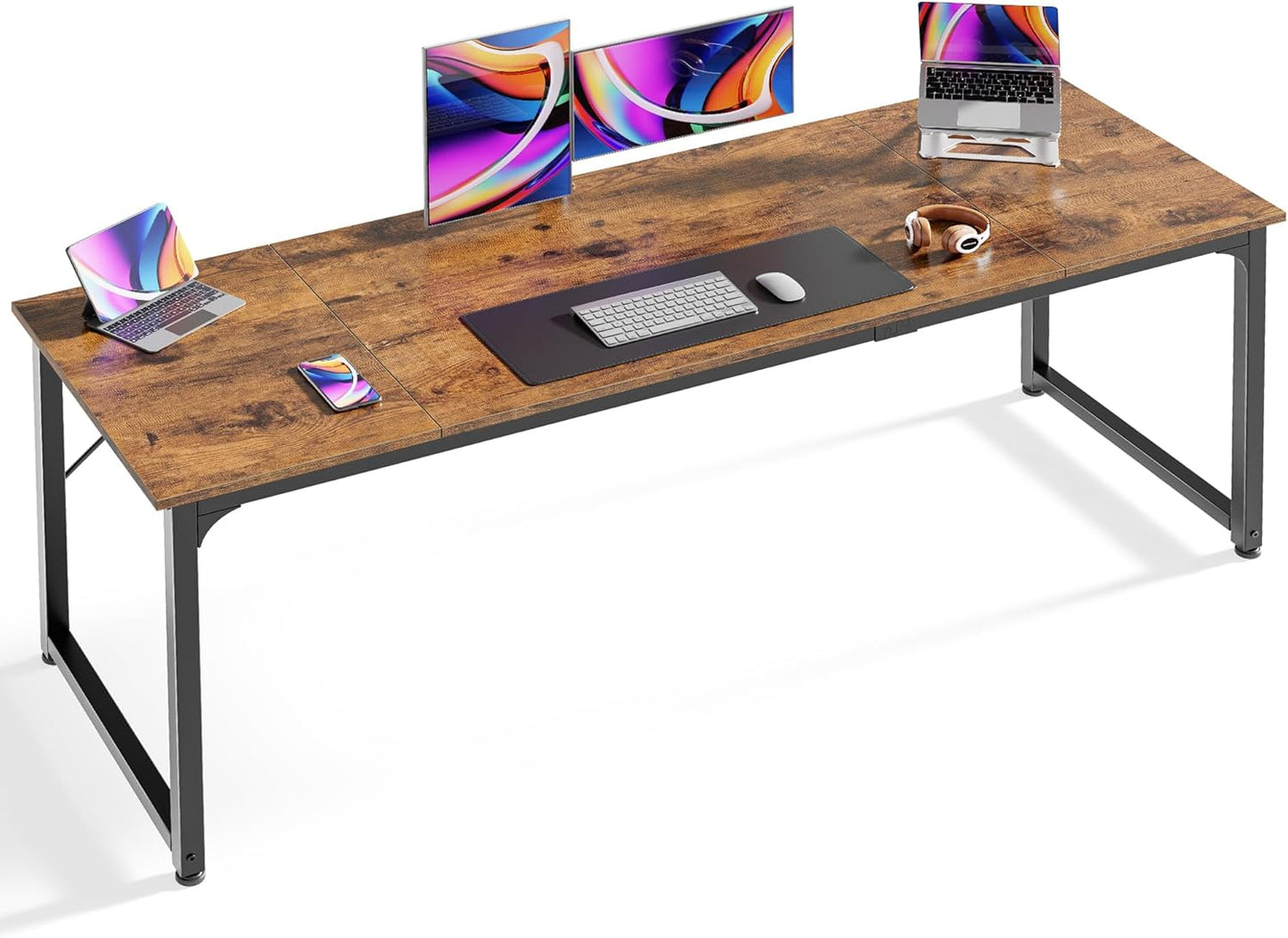 Huuger Computer Desk, 55 Inch Home Office Desk, Gaming Writing Work from Home Study Desk, Large Legroom, Sturdy Metal Frame, Modern Simple, Rustic Brown