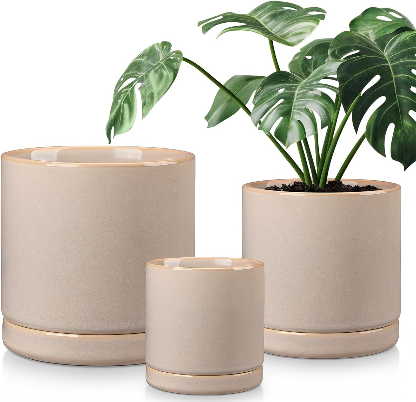 vancasso Ceramic Planters, Plant Pots for Indoor Plants, 6.25+8.25+10.25 Inch Ceramic Pots for Plants, Flower Pots with Drainage Holes, Planters Pot for Indoor House Plant, Set of 3, White