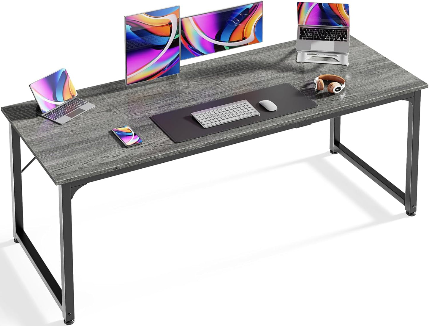 Huuger Computer Desk, 55 Inch Home Office Desk, Gaming Writing Work from Home Study Desk, Large Legroom, Sturdy Metal Frame, Modern Simple, Rustic Brown