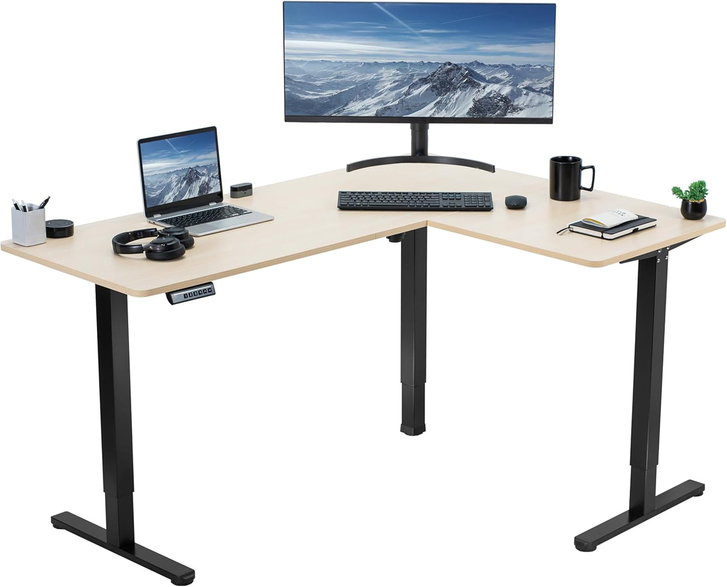 VIVO Electric Corner L-Shaped 63 x 55 in Standing Desk, Memory Height Adjustment, Black Top Black Frame, DESK-E3CTB