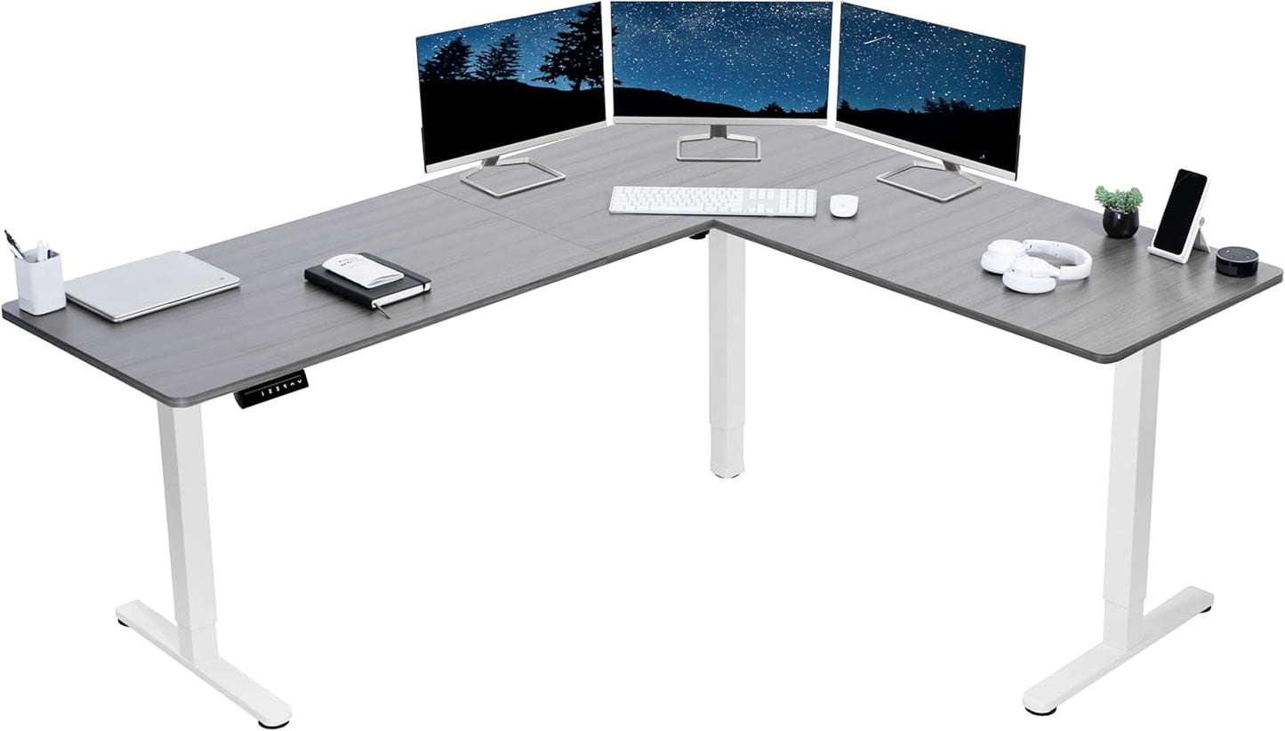VIVO Electric Corner L-Shaped 63 x 55 in Standing Desk, Memory Height Adjustment, Black Top Black Frame, DESK-E3CTB