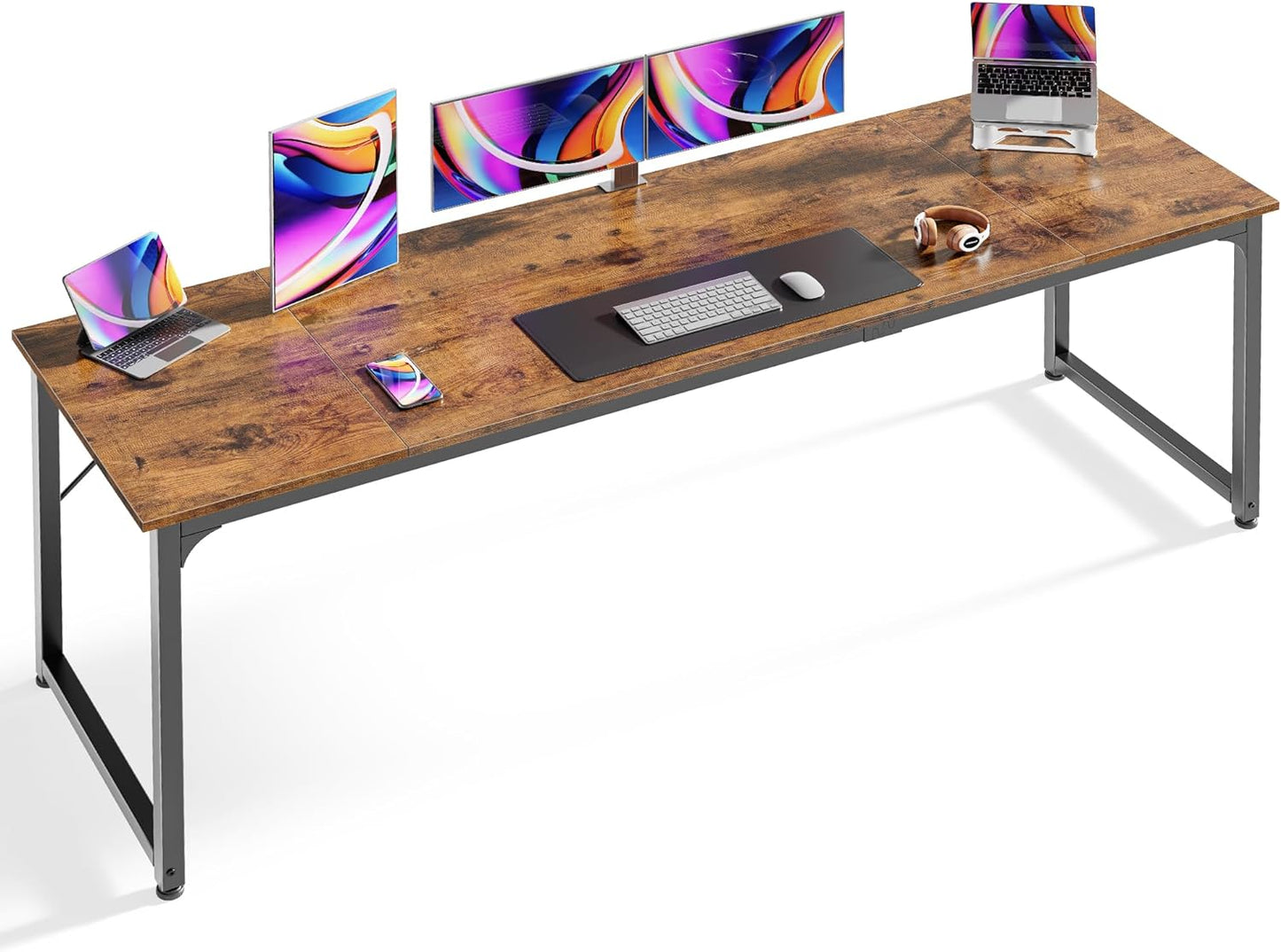 Huuger Computer Desk, 55 Inch Home Office Desk, Gaming Writing Work from Home Study Desk, Large Legroom, Sturdy Metal Frame, Modern Simple, Rustic Brown