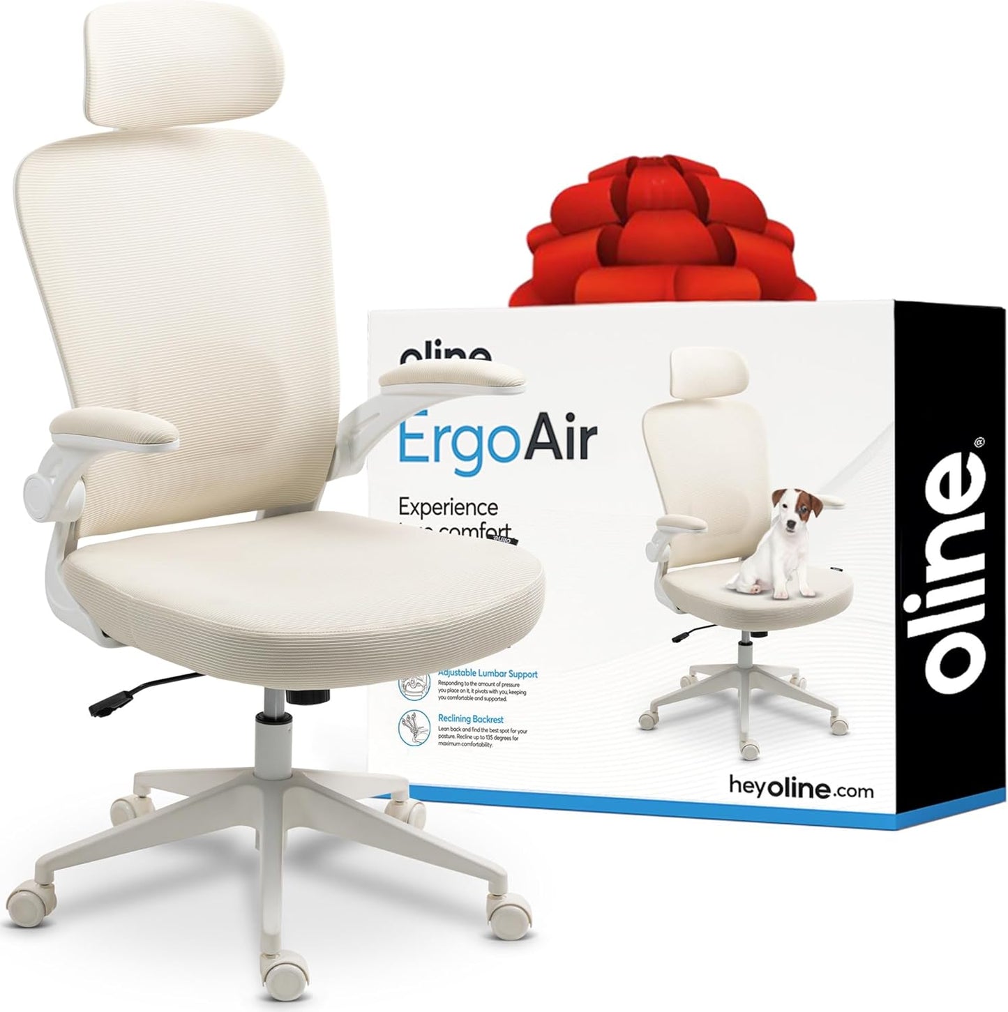 Oline ErgoAir Ergonomic Office Chair – Adjustable Lumbar Support, Flip-Up Armrests, Mesh Computer Desk Chair, Swivel Rolling Executive Gaming Chair for Home & Office (Black)