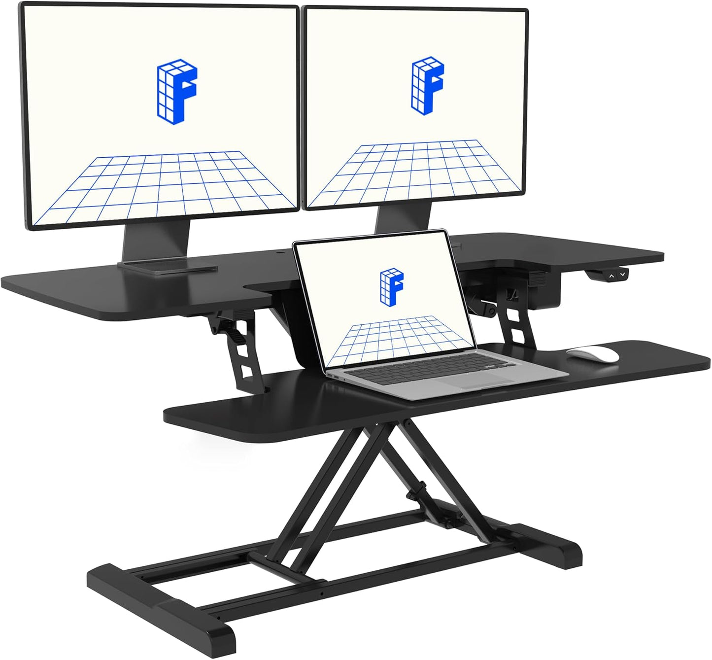 FLEXISPOT Electric Standing Desk Converter 36" Wide Motorized Stand up Riser for Monitor and Laptop, Black Height Adjustable Workstation for Home Office