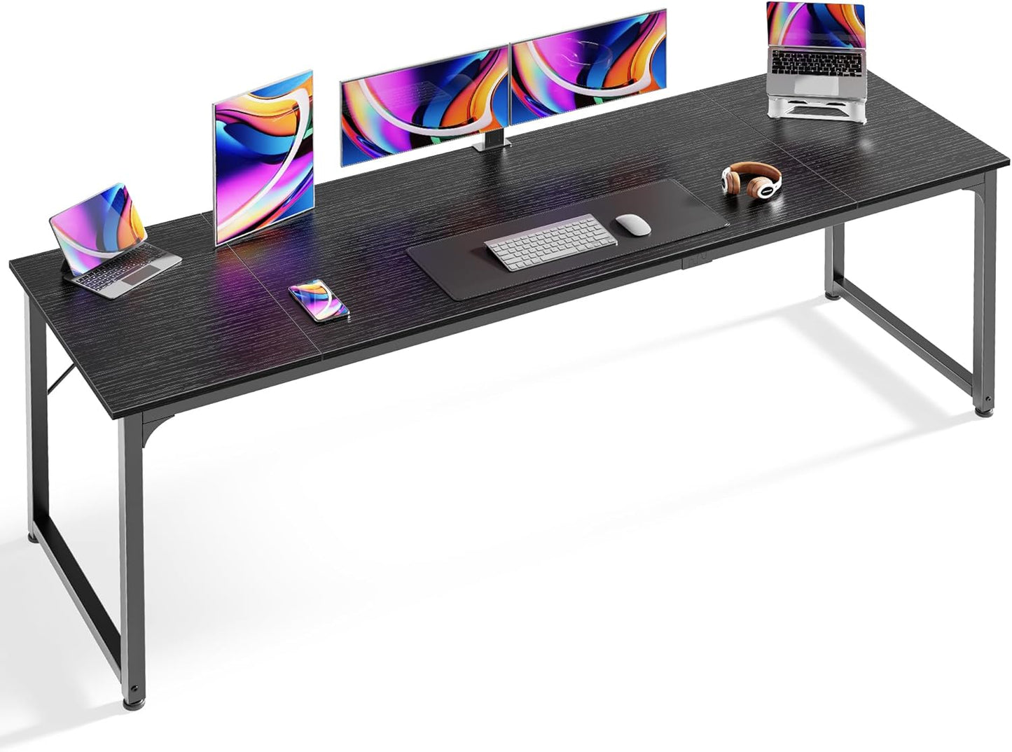Huuger Computer Desk, 55 Inch Home Office Desk, Gaming Writing Work from Home Study Desk, Large Legroom, Sturdy Metal Frame, Modern Simple, Rustic Brown