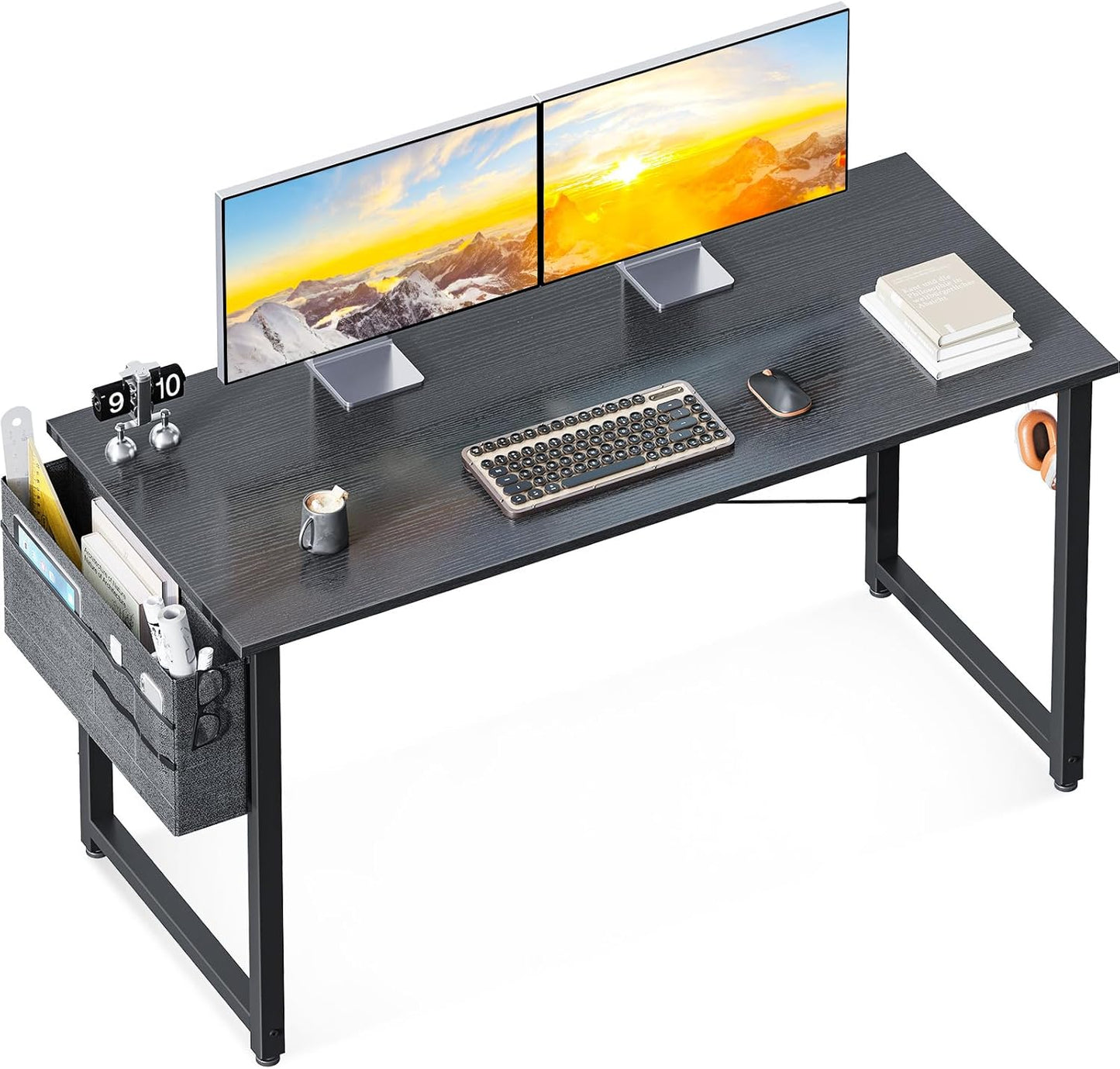 ODK Computer Desk, 40 Inch Small Study Desk, Office Desk with Storage, Work Table with Headphone Hook for Small Space Home Office, White Marble + Gold Leg