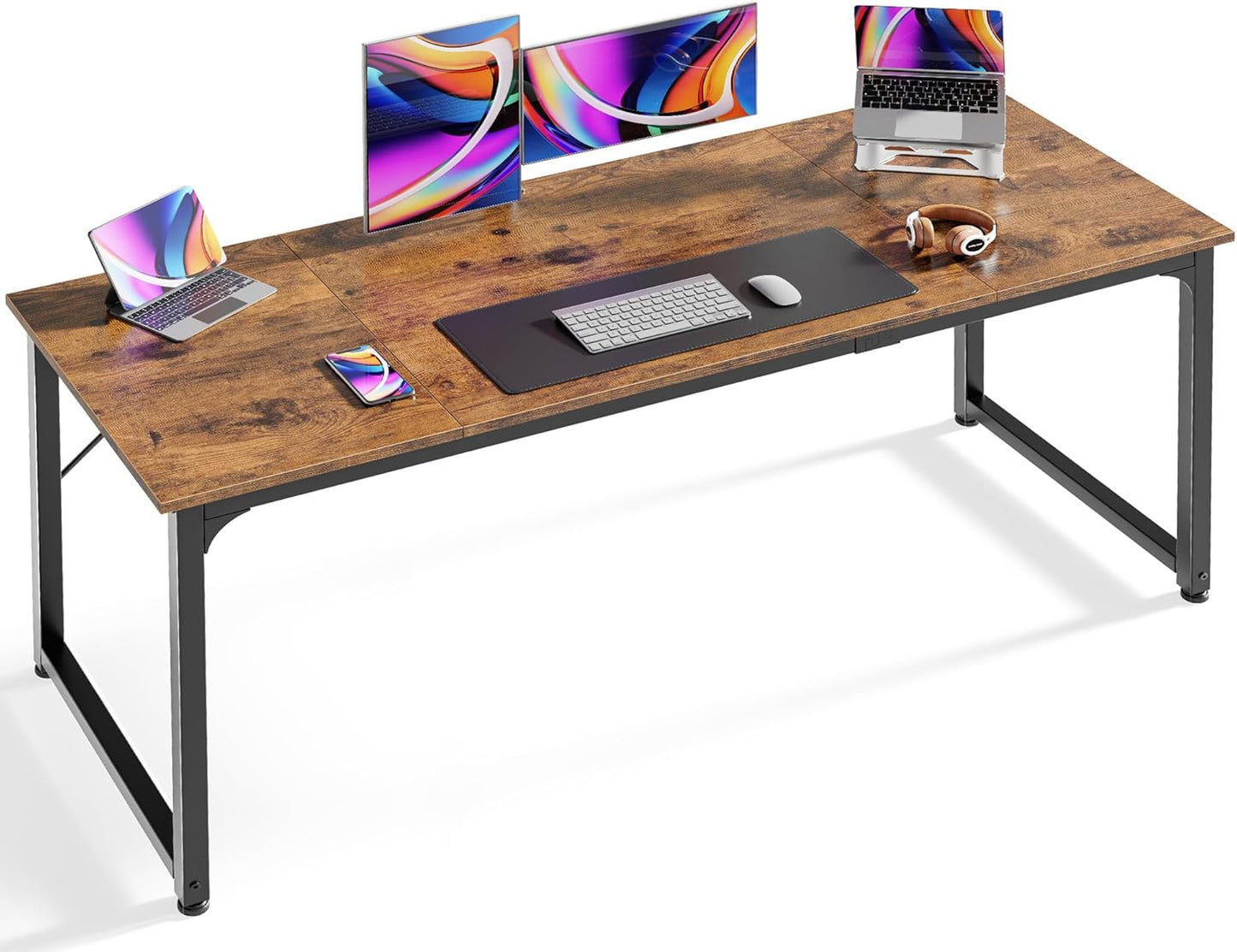 Huuger Computer Desk, 55 Inch Home Office Desk, Gaming Writing Work from Home Study Desk, Large Legroom, Sturdy Metal Frame, Modern Simple, Rustic Brown