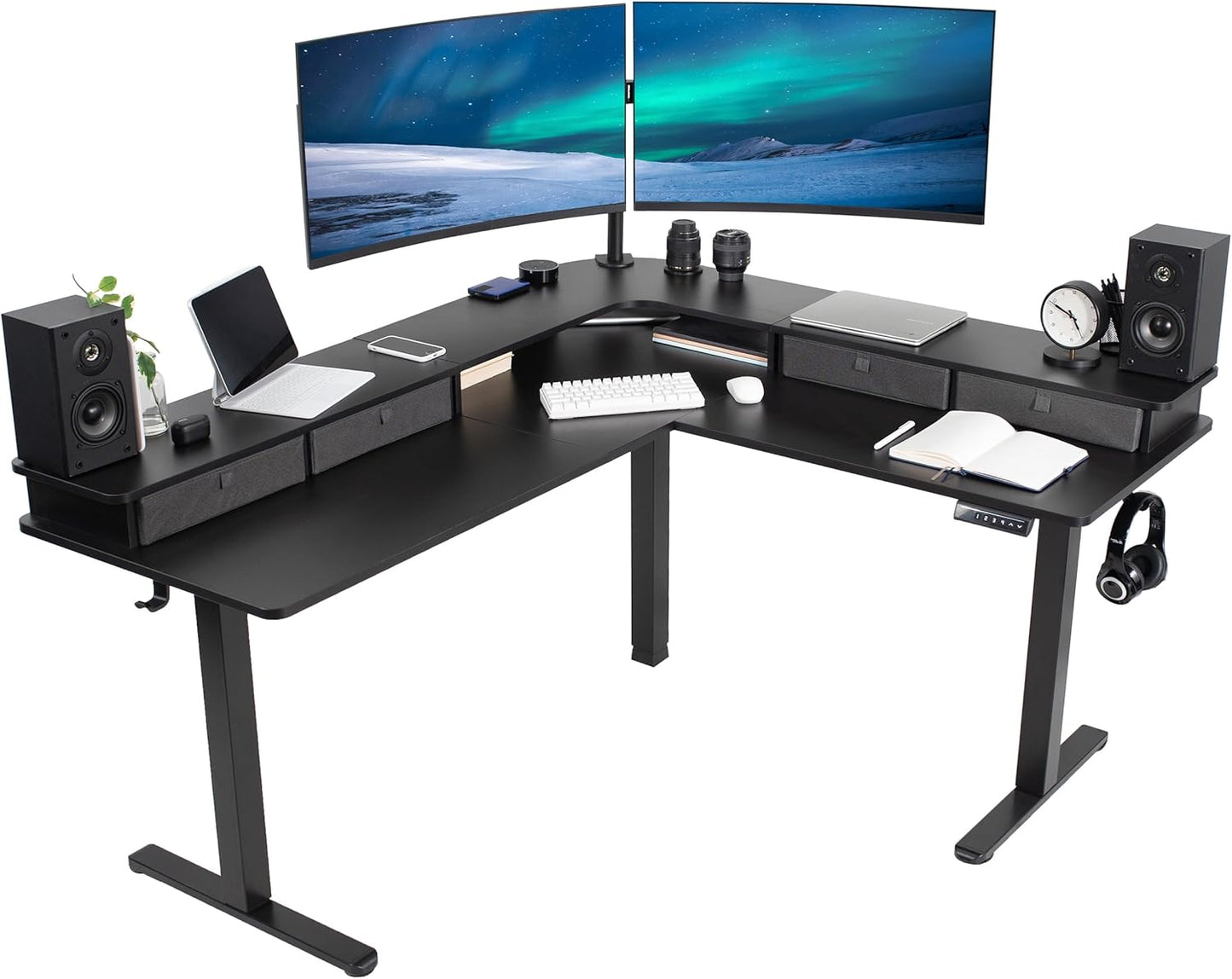 VIVO Electric Corner L-Shaped 63 x 55 in Standing Desk, Memory Height Adjustment, Black Top Black Frame, DESK-E3CTB