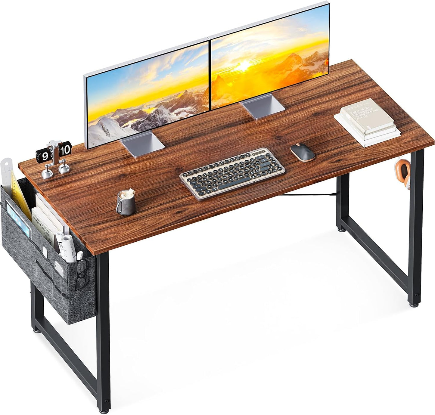 ODK Computer Desk, 40 Inch Small Study Desk, Office Desk with Storage, Work Table with Headphone Hook for Small Space Home Office, White Marble + Gold Leg