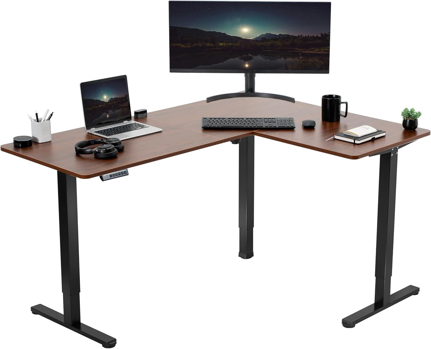 VIVO Electric Corner L-Shaped 63 x 55 in Standing Desk, Memory Height Adjustment, Black Top Black Frame, DESK-E3CTB