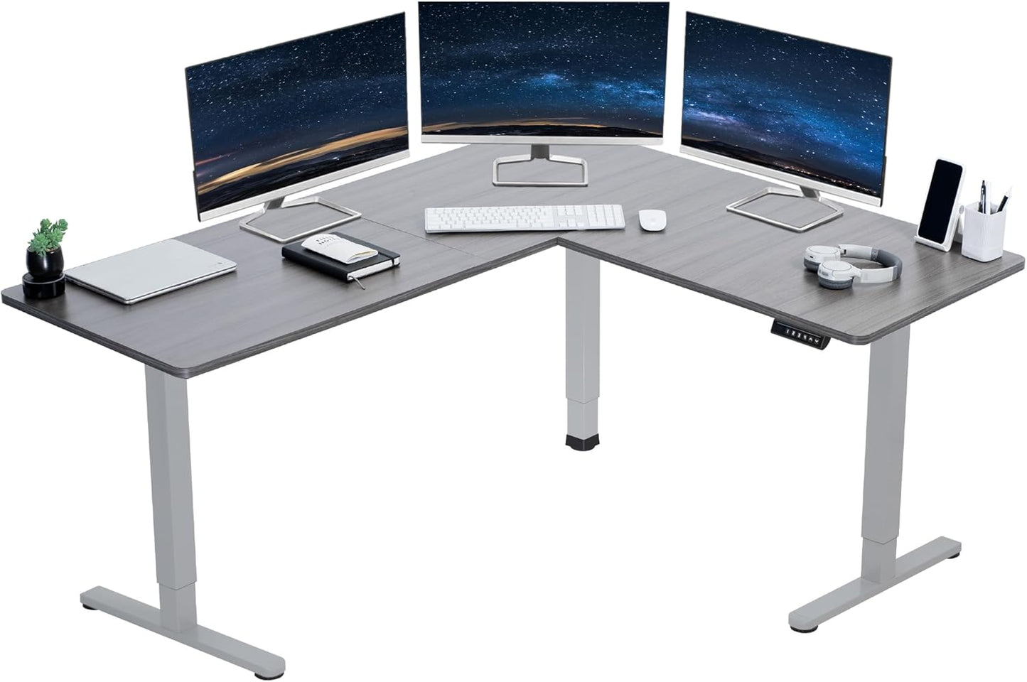 VIVO Electric Corner L-Shaped 63 x 55 in Standing Desk, Memory Height Adjustment, Black Top Black Frame, DESK-E3CTB