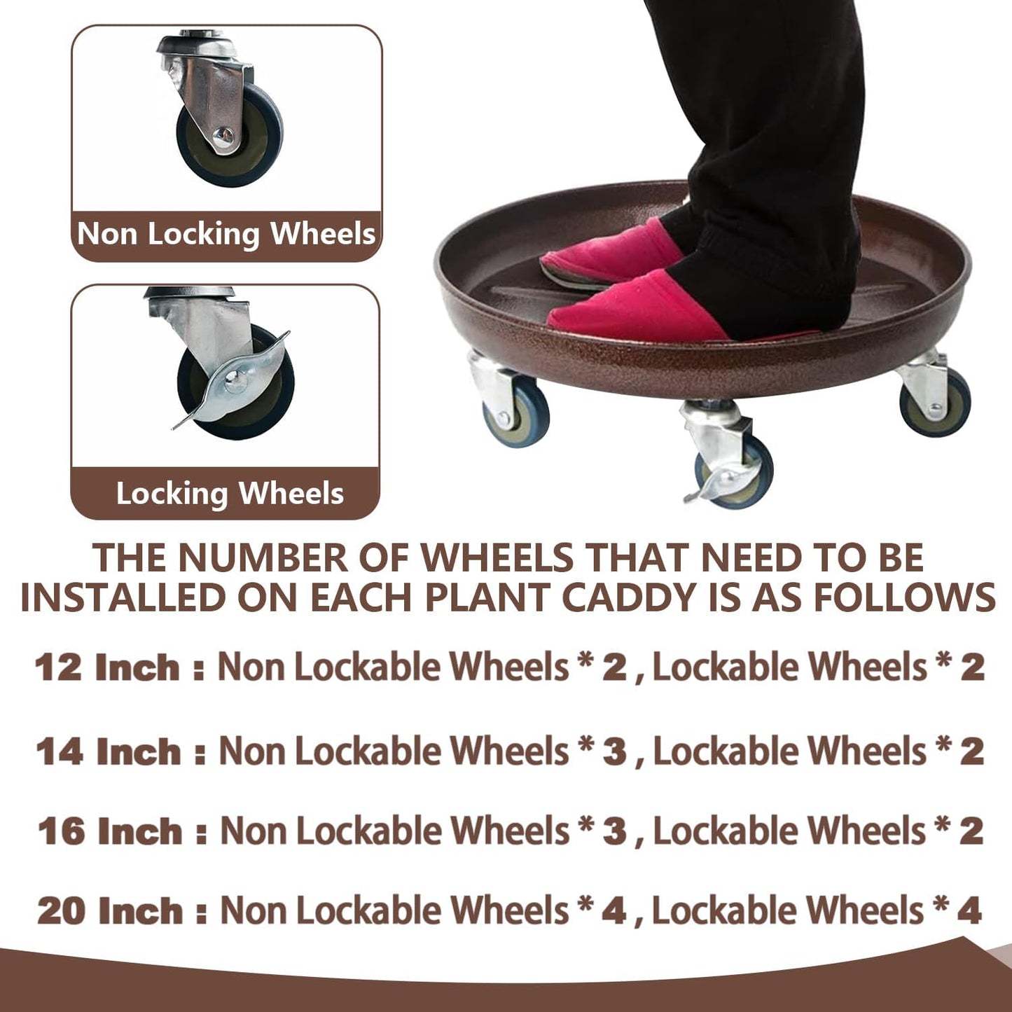 2 Pack Plant Caddy 16 Inches Heavy Duty Plant Stand with Lockable Wheels, Support 230 Lbs Plants, Indoor and Outdoor Flowerpot Tray (16, Matte Bronze)