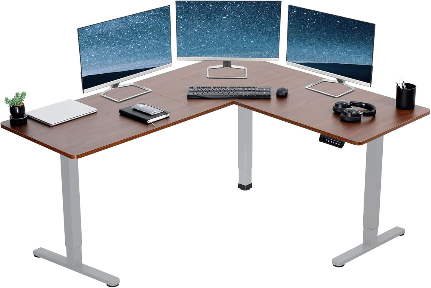 VIVO Electric Corner L-Shaped 63 x 55 in Standing Desk, Memory Height Adjustment, Black Top Black Frame, DESK-E3CTB